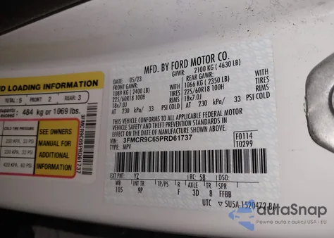 2023 Ford Bronco Sport Outer Banks z USA, uszkodzony, nr VIN 3FMCR9C65PRD61737